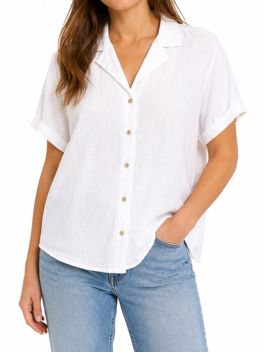Old Navy White 100% Cotton Short Sleeve Button Front Camp